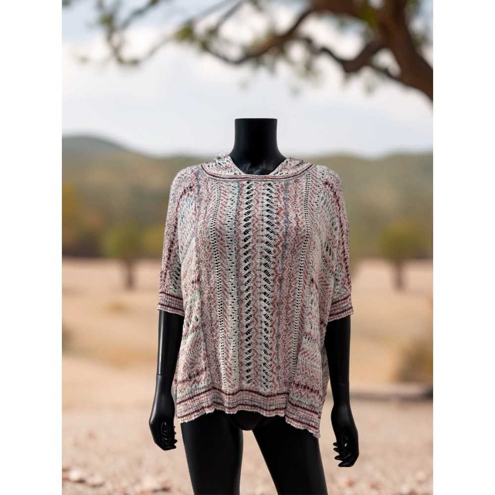 MOTH Anthropologie‎ Linen Cotton/wool Open Knit Hooded Sweater S/M